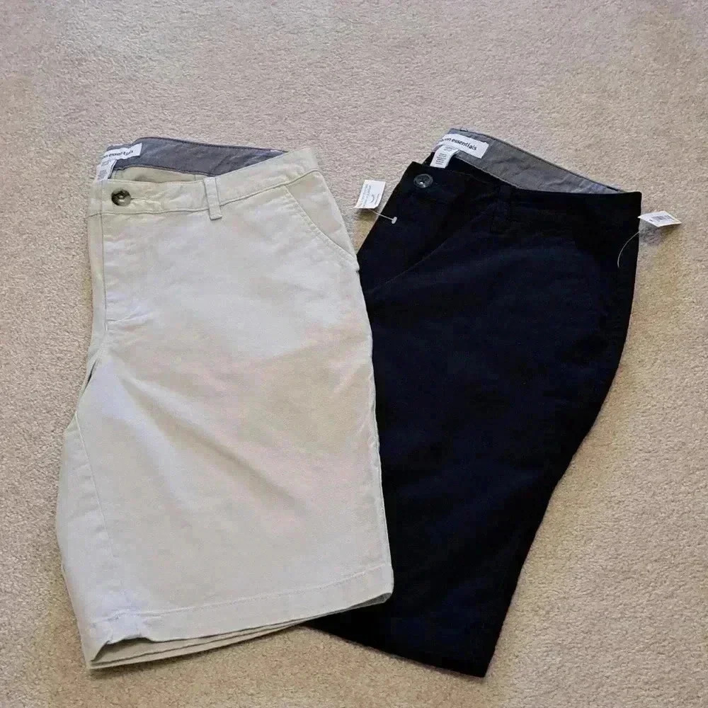 Women's Bermuda Shorts 2 pairs Cotton Size 10 Black Beige Amazon Essentials NWT